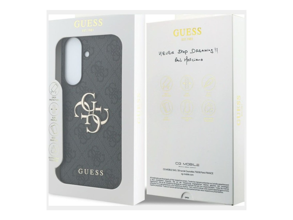 Capa Guess em couro com logo met�lico 4G para Samsung Galaxy A37 5G - Preta