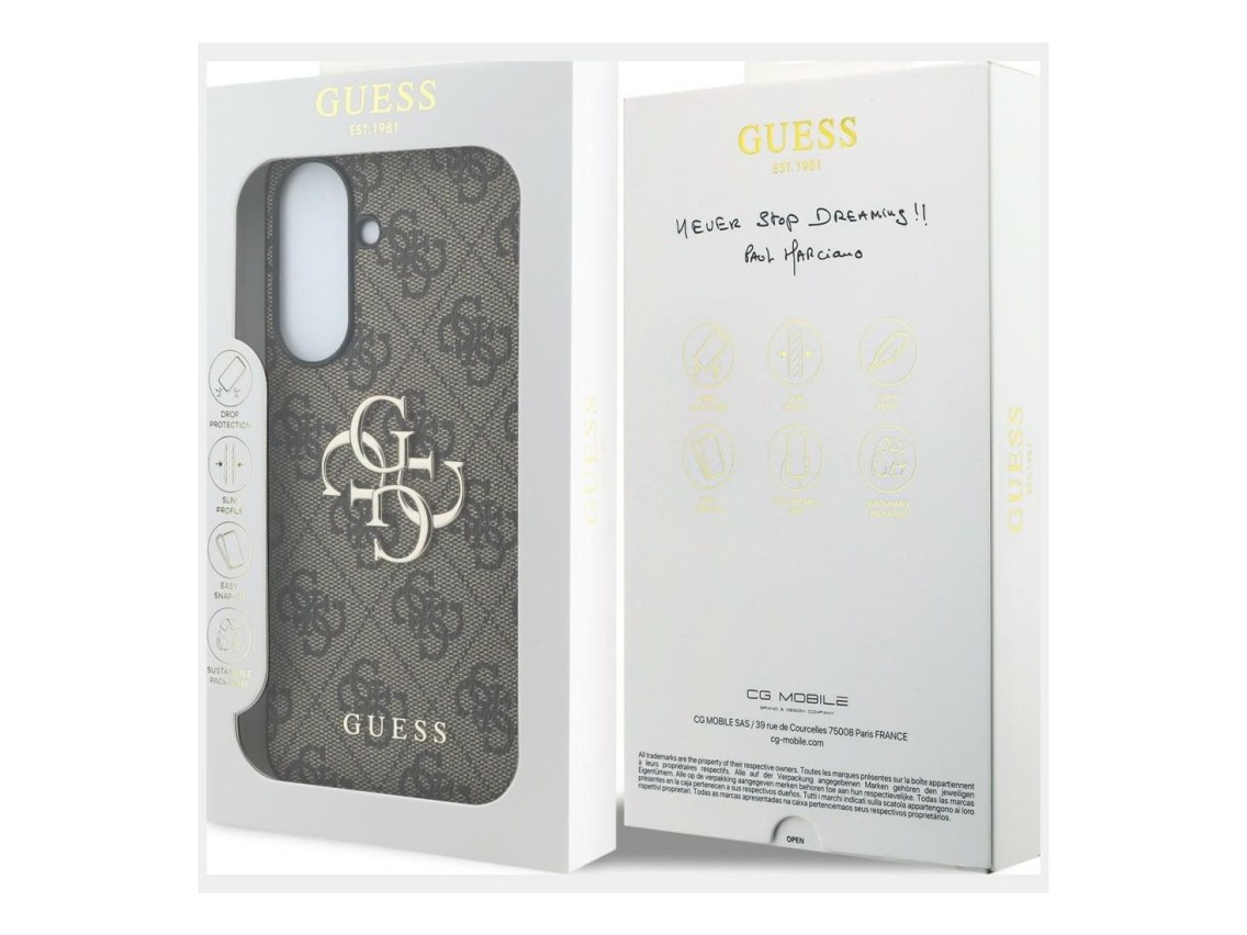 Capa Guess em couro com logo metálico 4G para Samsung Galaxy A37 5G - Marrom