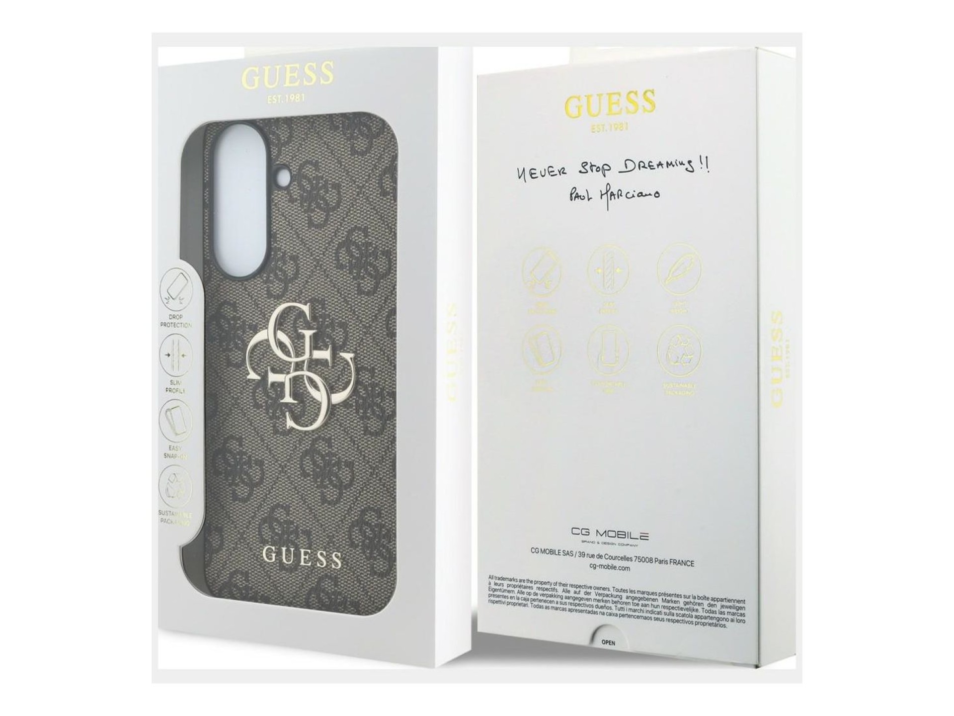 Capa Guess em couro com logo metálico 4G para Samsung Galaxy A37 5G - Marrom