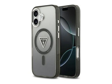 Capa MagSafe Guess IML com logotipo triangular em gradiente para iPhone 17 - preta