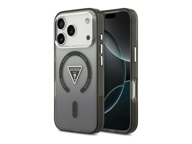 Capa MagSafe Guess IML com logotipo triangular em gradiente para iPhone 17 Pro - Preta Capa MagSafe Guess IML com logotipo triangular em gradiente para iPhone 17 Pro - Preta