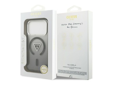 Capa MagSafe Guess IML com logotipo triangular em gradiente para iPhone 17 Pro - Preta Capa MagSafe Guess IML com logotipo triangular em gradiente para iPhone 17 Pro - Preta