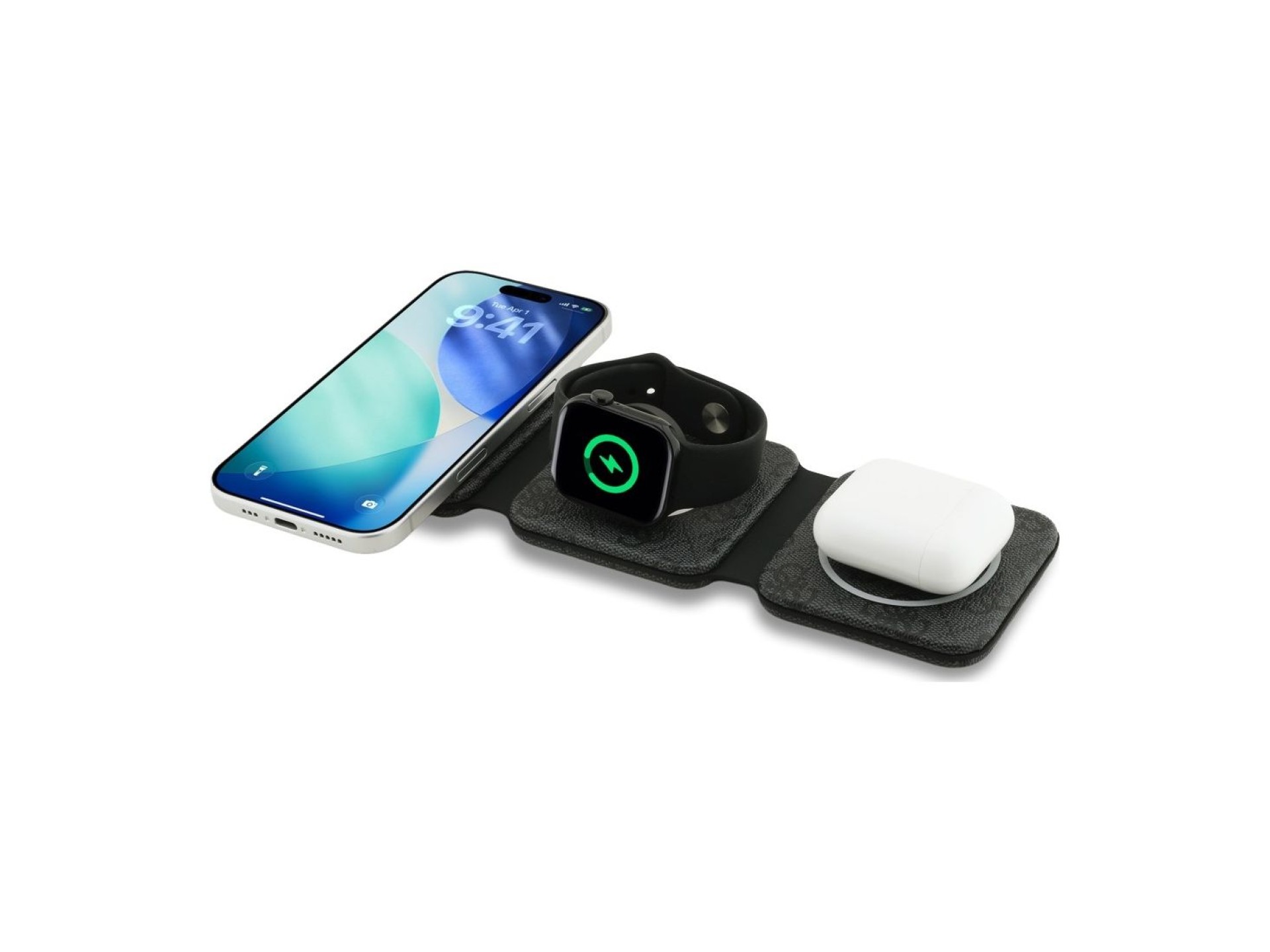 Cargador inalámbrico Guess 4G 3 en 1 de 15 W con MagSafe - Negro