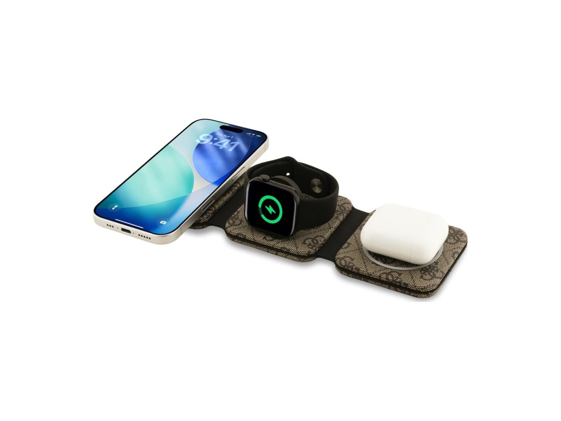 Carregador sem fio Guess 4G MagSafe 3 em 1 de 15 W - Marrom