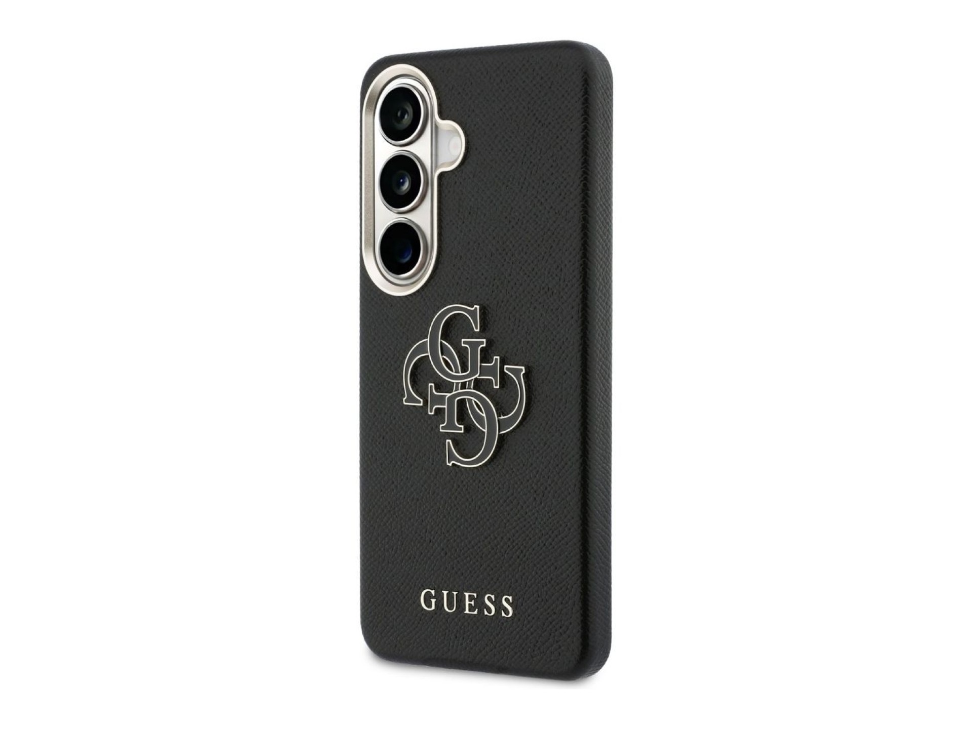 Capa Guess com textura granulada e logo grande 4G em metal para Samsung Galaxy S26 - preta