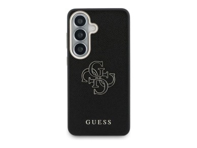 Capa Guess com textura granulada e logo grande 4G em metal para Samsung Galaxy S26 - preta