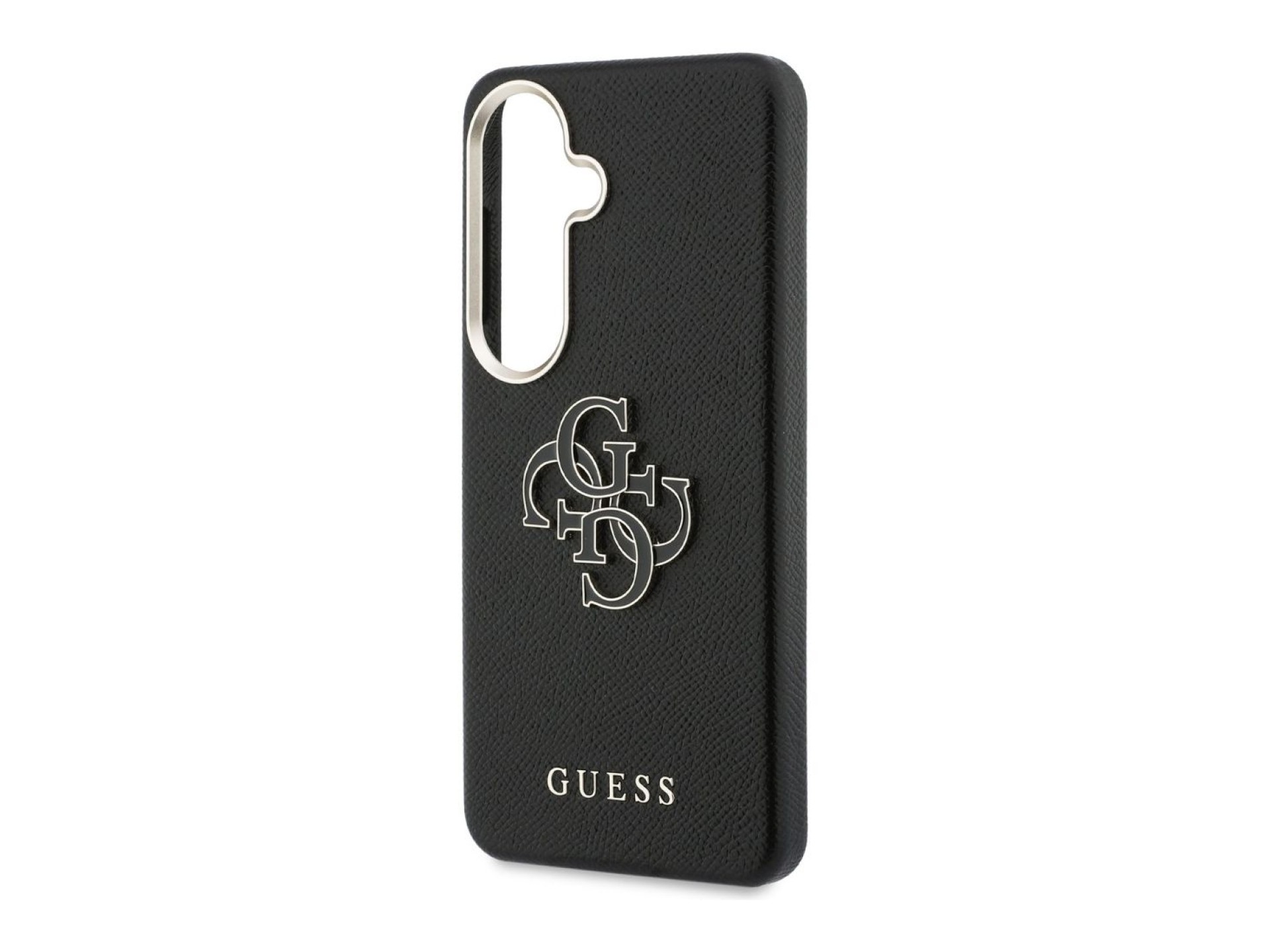 Capa Guess com textura granulada e logo grande 4G em metal para Samsung Galaxy S26 - preta