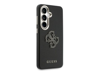 Capa Guess com textura granulada e logo grande 4G em metal para Samsung Galaxy S26 - preta