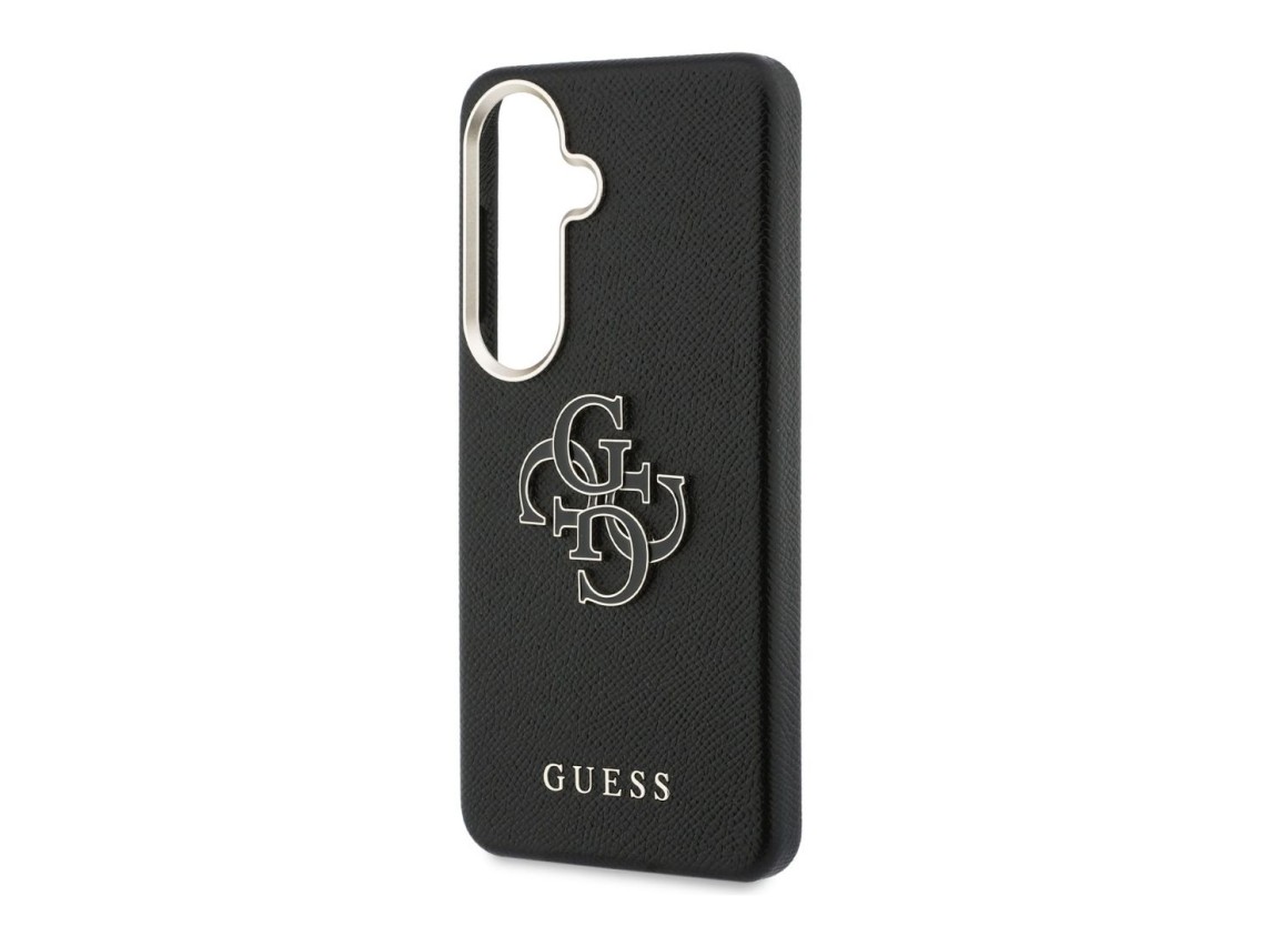 Capa Guess com textura granulada e logo grande 4G em metal para Samsung Galaxy S26 - preta
