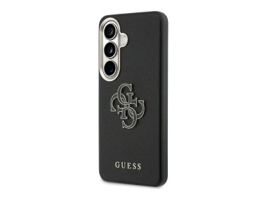Capa Guess com textura granulada e logo grande 4G em metal para Samsung Galaxy S26 - preta