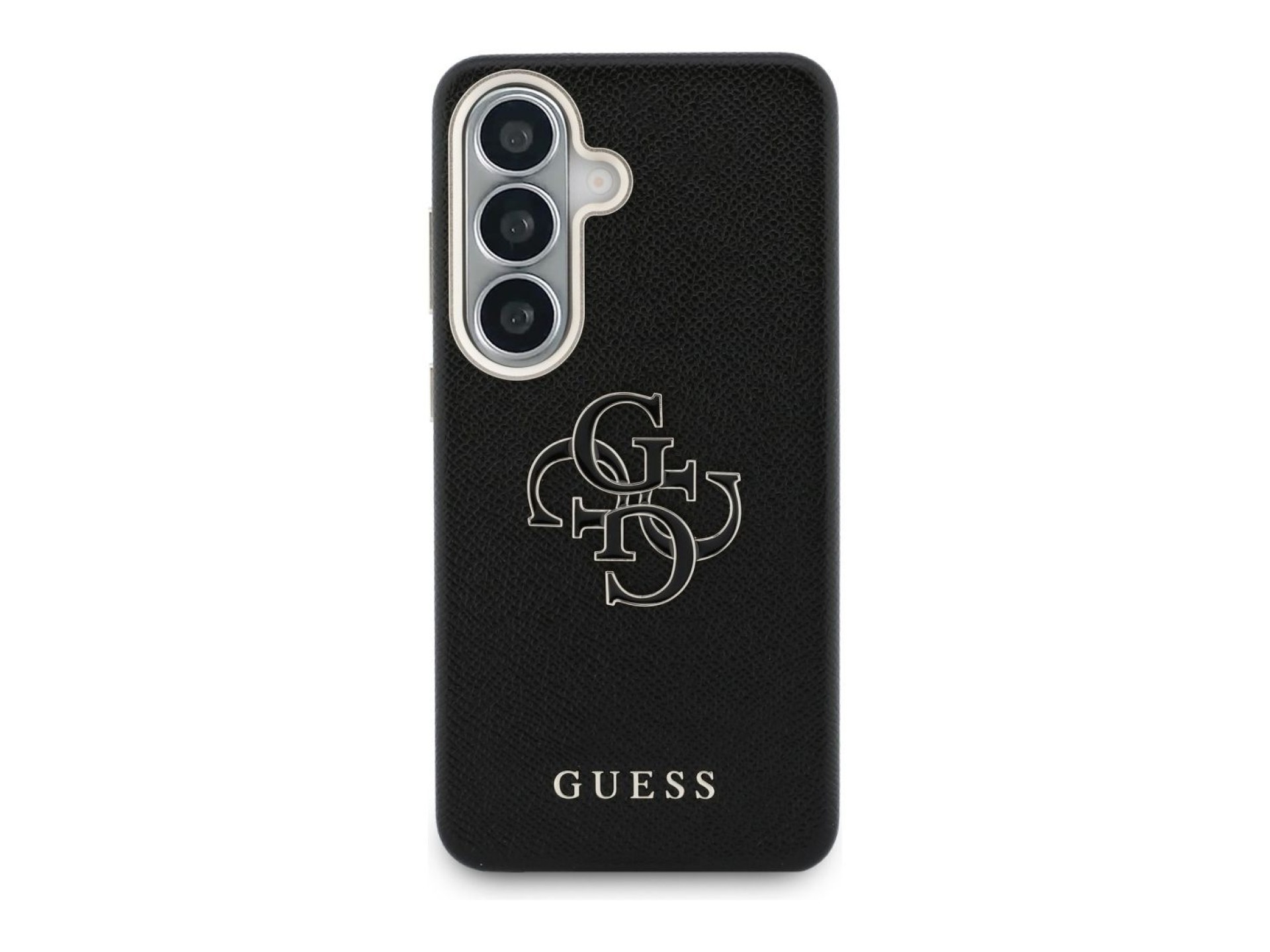 Capa Guess com textura granulada e logo grande 4G em metal para Samsung Galaxy S26 - preta