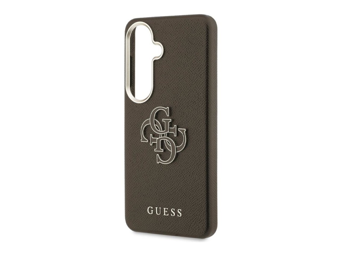 Funda Guess con logo metálico grande y textura granulada para Samsung Galaxy S26+ - Marrón