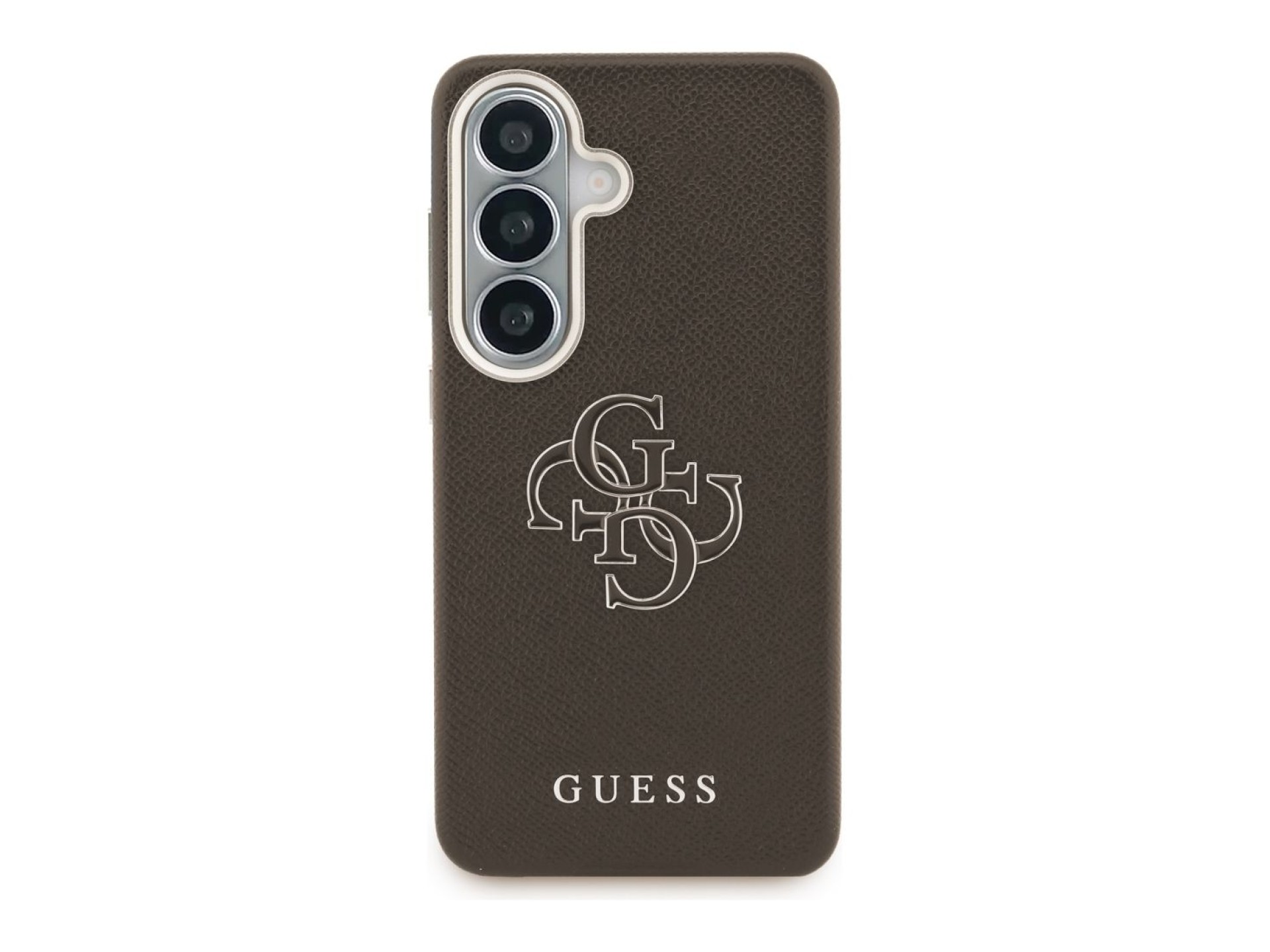 Funda Guess con logo metálico grande y textura granulada para Samsung Galaxy S26+ - Marrón