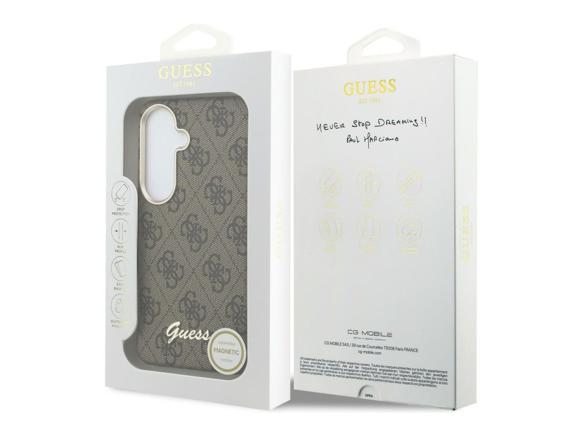 Capa Guess 4G Script MagSafe para Samsung Galaxy S26 - Marrom