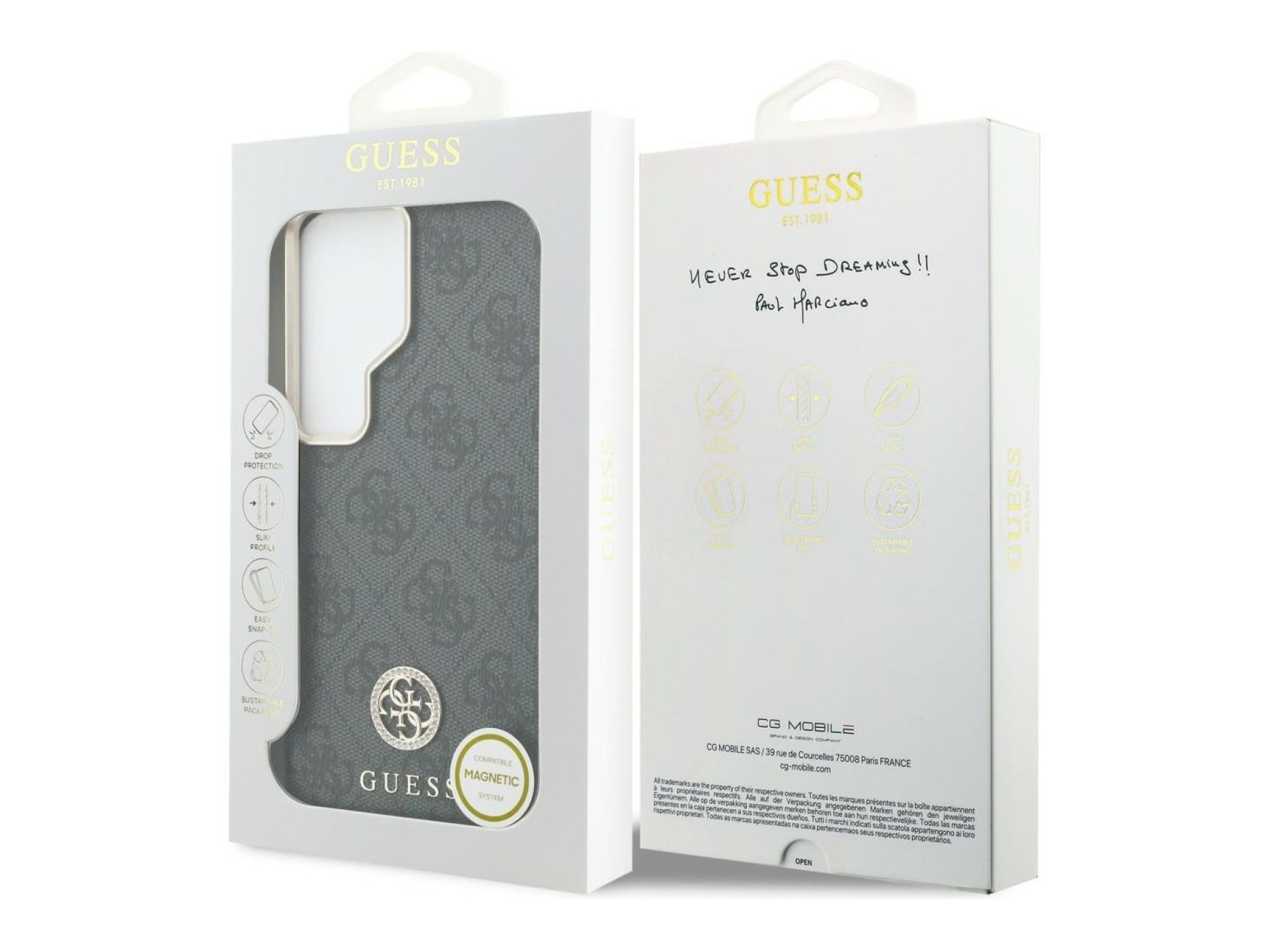 Capa Guess 4G com logo redondo em strass e MagSafe para Samsung Galaxy S26 Ultra - Preta