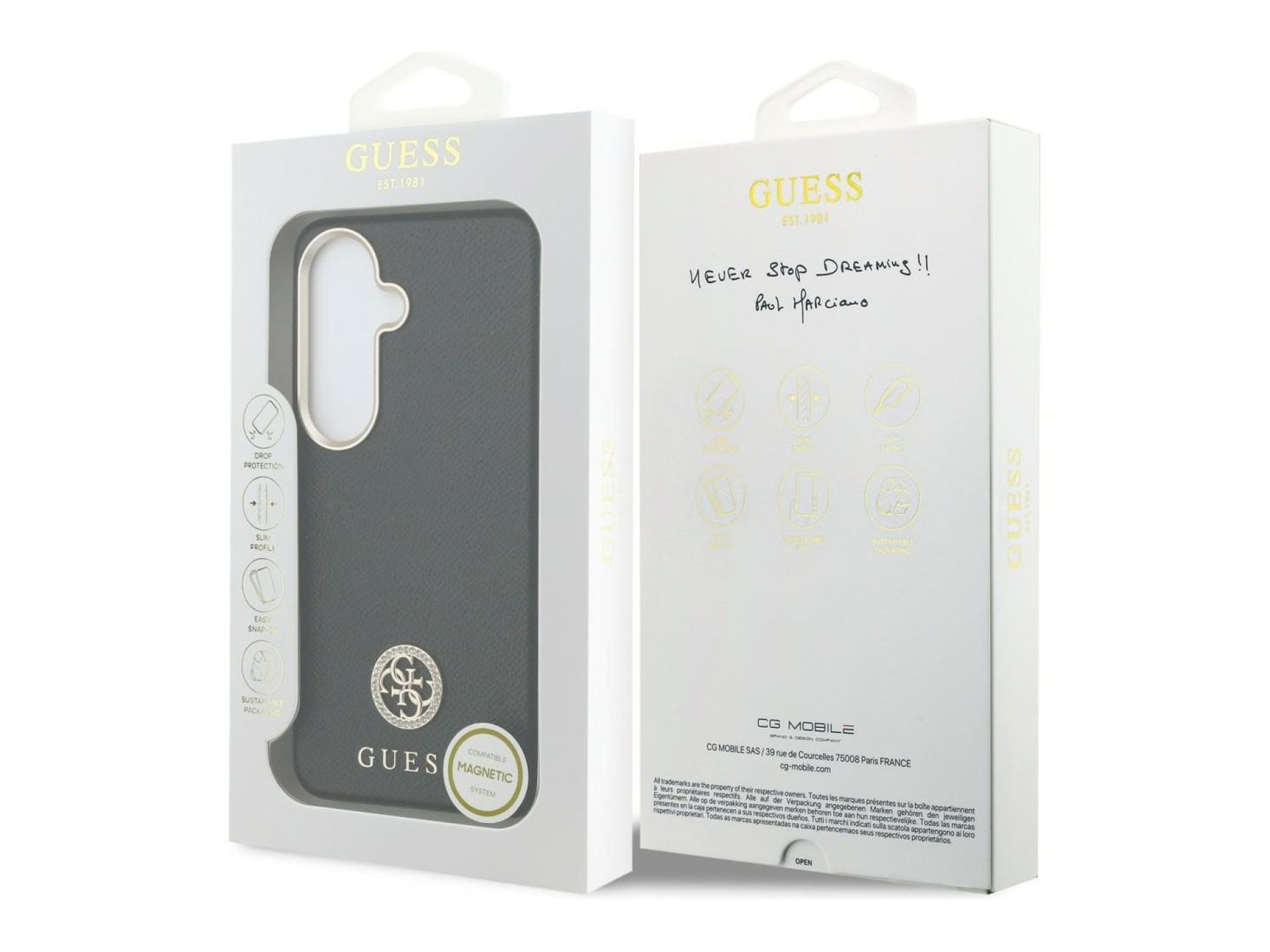 Guess Rhinestone Round Logo MagSafe Case for Samsung Galaxy S26 - Black