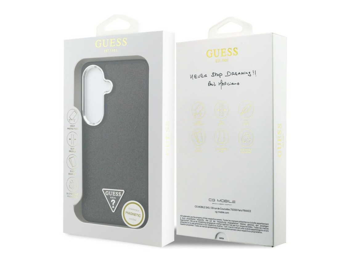 Capa MagSafe Guess Fixed Glitter Triangle para Samsung Galaxy S26 - preta
