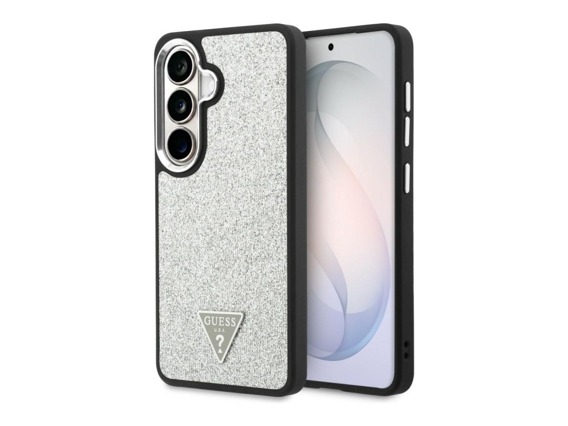 Funda Guess Fixed Glitter Triangle MagSafe para Samsung Galaxy S26 - plateada