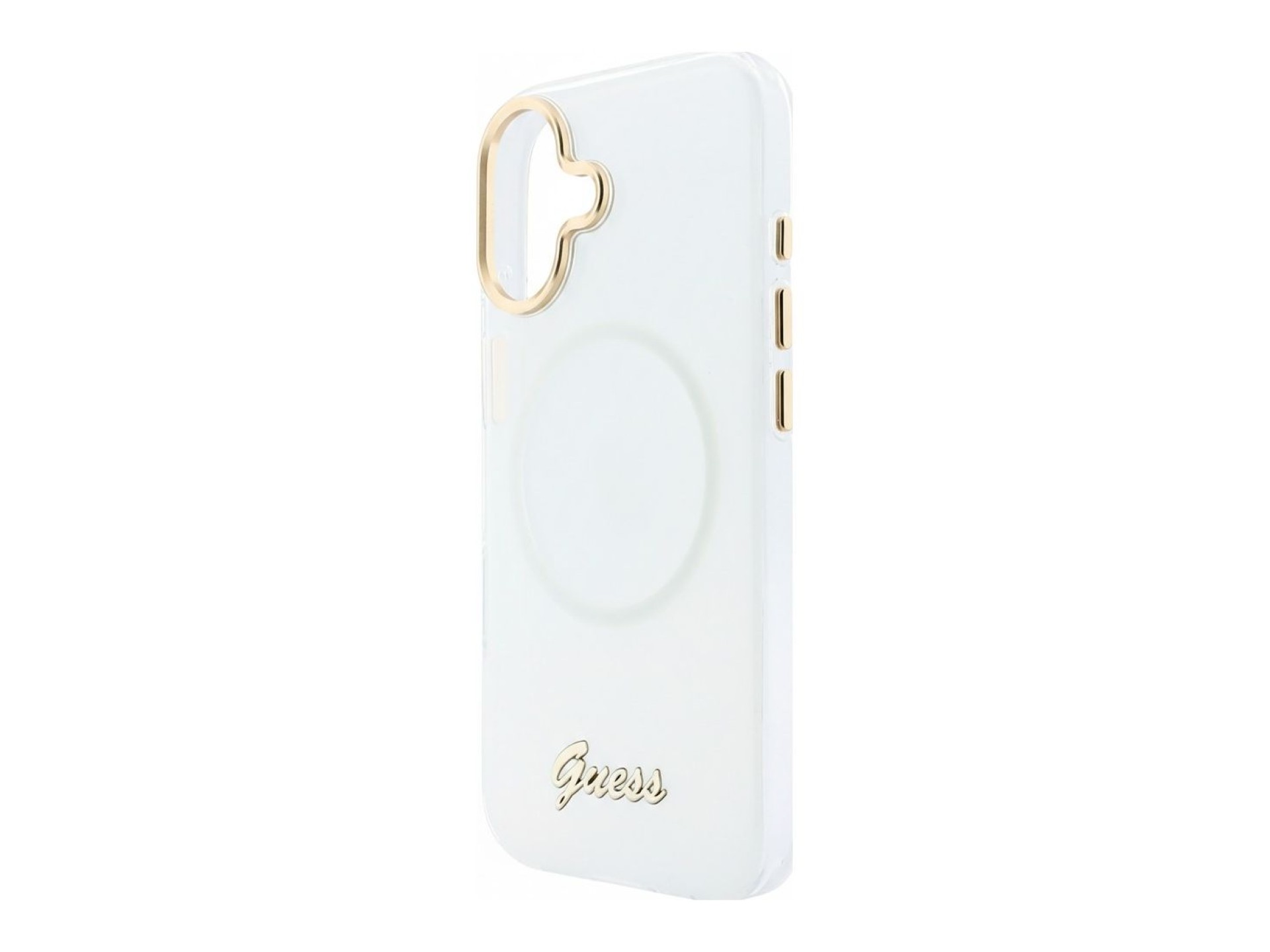 Funda metálica MagSafe Guess IML Gradient Script para iPhone 17 - Blanca