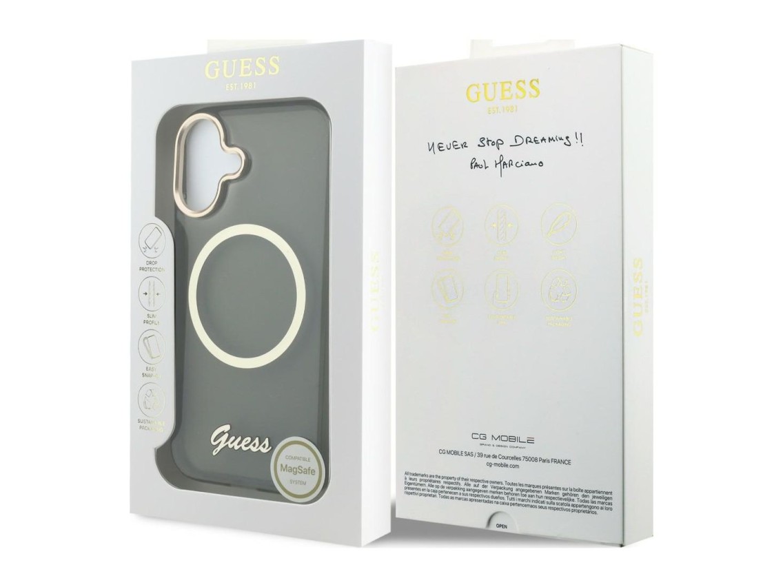 Guess IML Script Metal MagSafe Case for iPhone 17 - Black