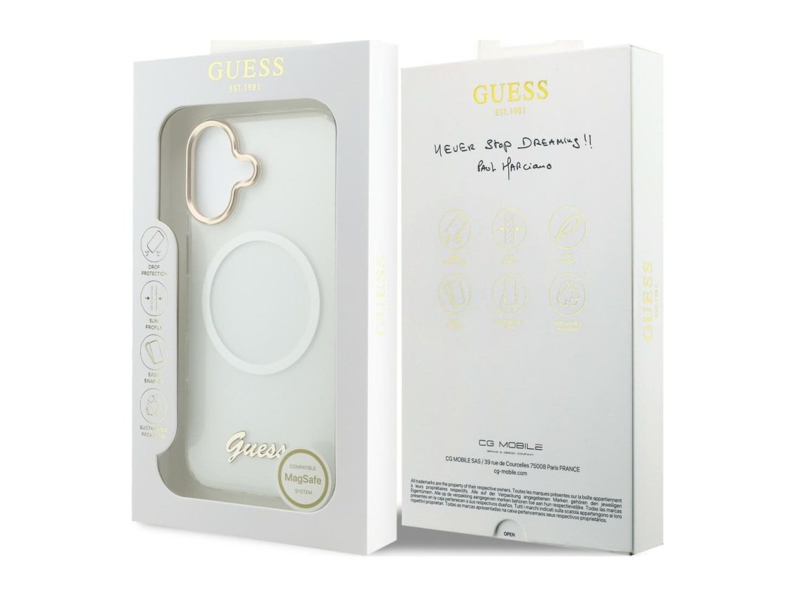 Funda met�lica MagSafe Guess IML Gradient Script para iPhone 17 - Blanca