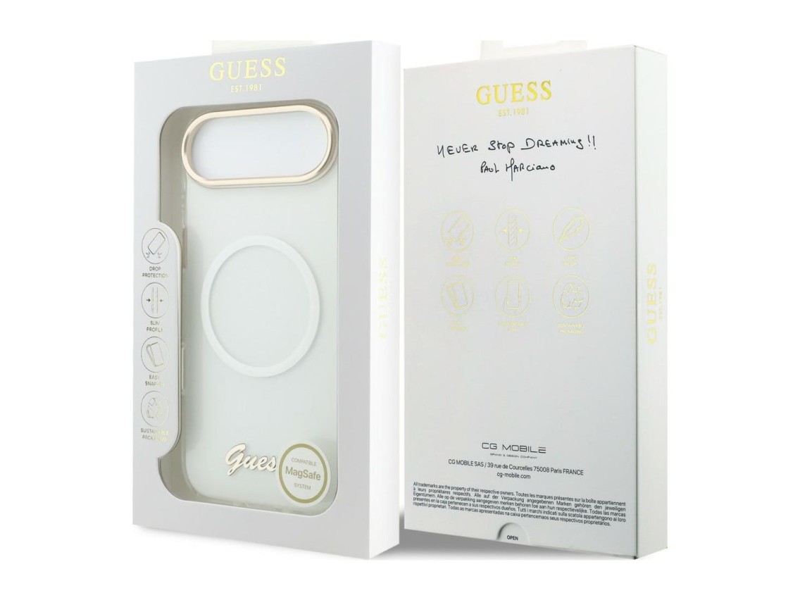 Guess IML Gradient Script Metal MagSafe Case for iPhone Air - White