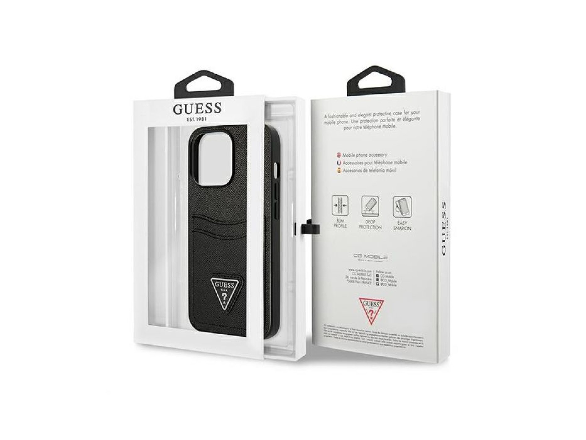 Guess Saffiano Triangle Logo Cardslot Case for iPhone 13 / 13 Pro - Black