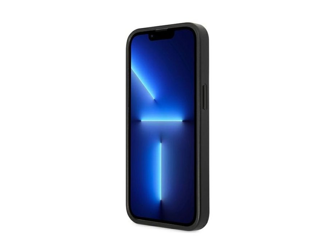 Capa Guess Saffiano com Logo Triangular e Compartimento para Cartões para iPhone 13 / 13 Pro - Preta