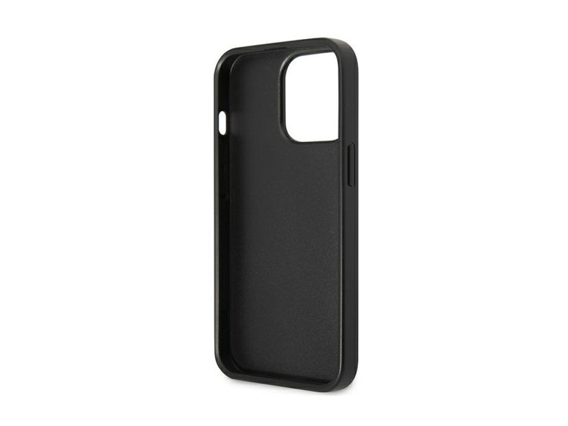 Capa Guess Saffiano com Logo Triangular e Compartimento para Cartões para iPhone 13 / 13 Pro - Preta