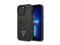 Capa Guess Saffiano com Logo Triangular e Compartimento para Cart�es para iPhone 13 / 13 Pro - Preta