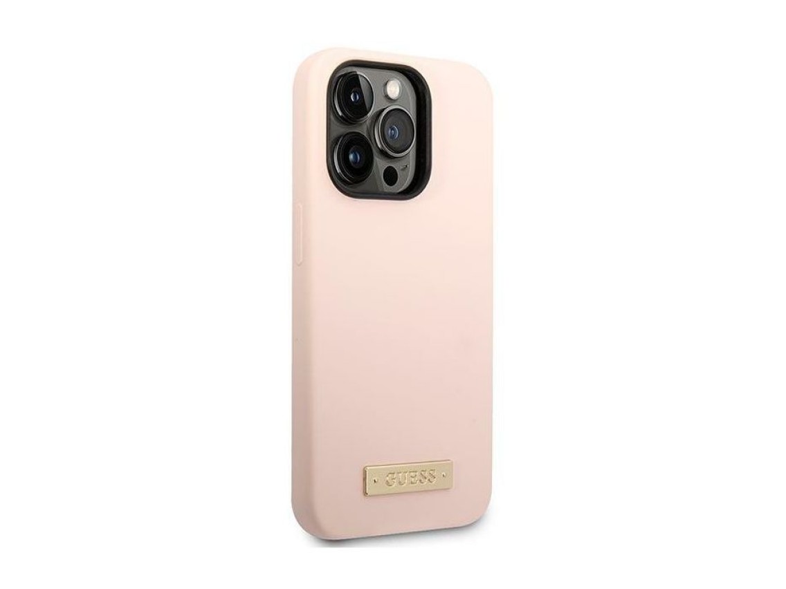 Guess Silicone Logo Plate MagSafe Case for iPhone 14 Pro - Pink