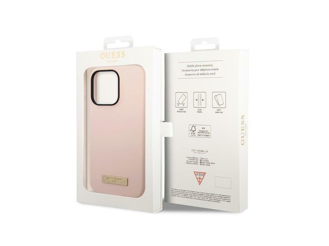 Guess Silicone Logo Plate MagSafe Case for iPhone 14 Pro - Pink
