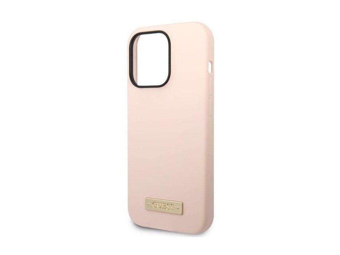 Guess Silicone Logo Plate MagSafe Case for iPhone 14 Pro - Pink