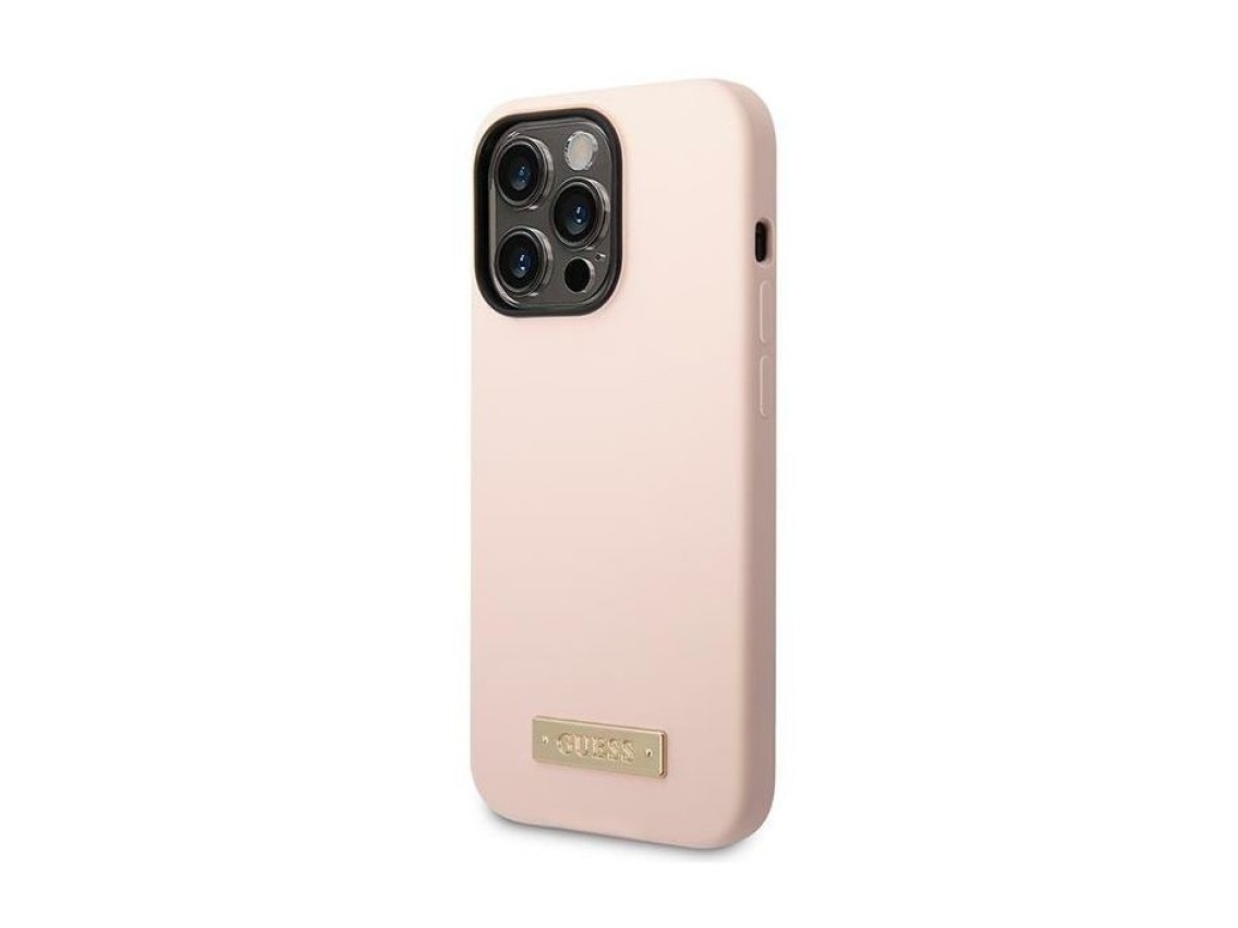 Guess Silicone Logo Plate MagSafe Case for iPhone 14 Pro - Pink