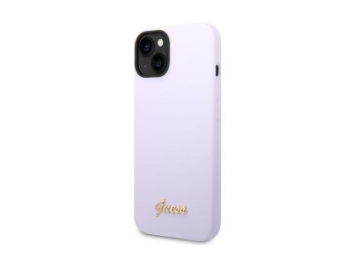 Funda Guess de silicona con logo vintage dorado para iPhone 14 / 15 Plus - Morado Funda Guess de silicona con logo vintage dorado para iPhone 14 / 15 Plus - Morado