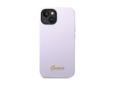 Funda Guess de silicona con logo vintage dorado para iPhone 14 / 15 Plus - Morado Funda Guess de silicona con logo vintage dorado para iPhone 14 / 15 Plus - Morado