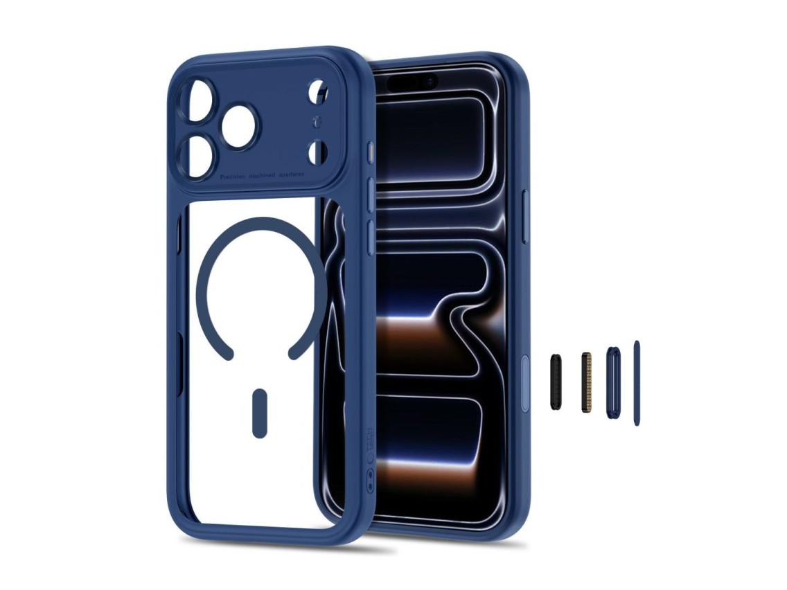 Tech-Protect MagPeak MagSafe CC Case for iPhone 18 Pro / 17 Pro - Clear Navy Blue