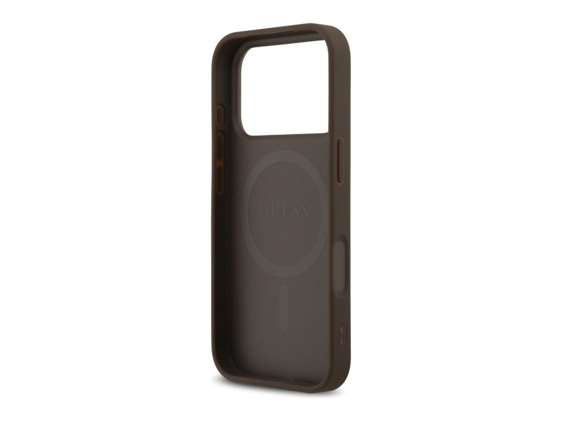 Guess Leather 4G Triangle Strass MagSafe Case for iPhone 18 Pro / 17 Pro - Brown