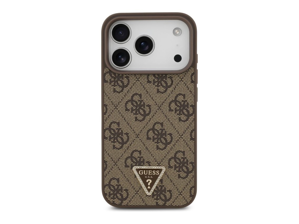 Guess Leather 4G Triangle Strass MagSafe Case for iPhone 18 Pro / 17 Pro - Brown