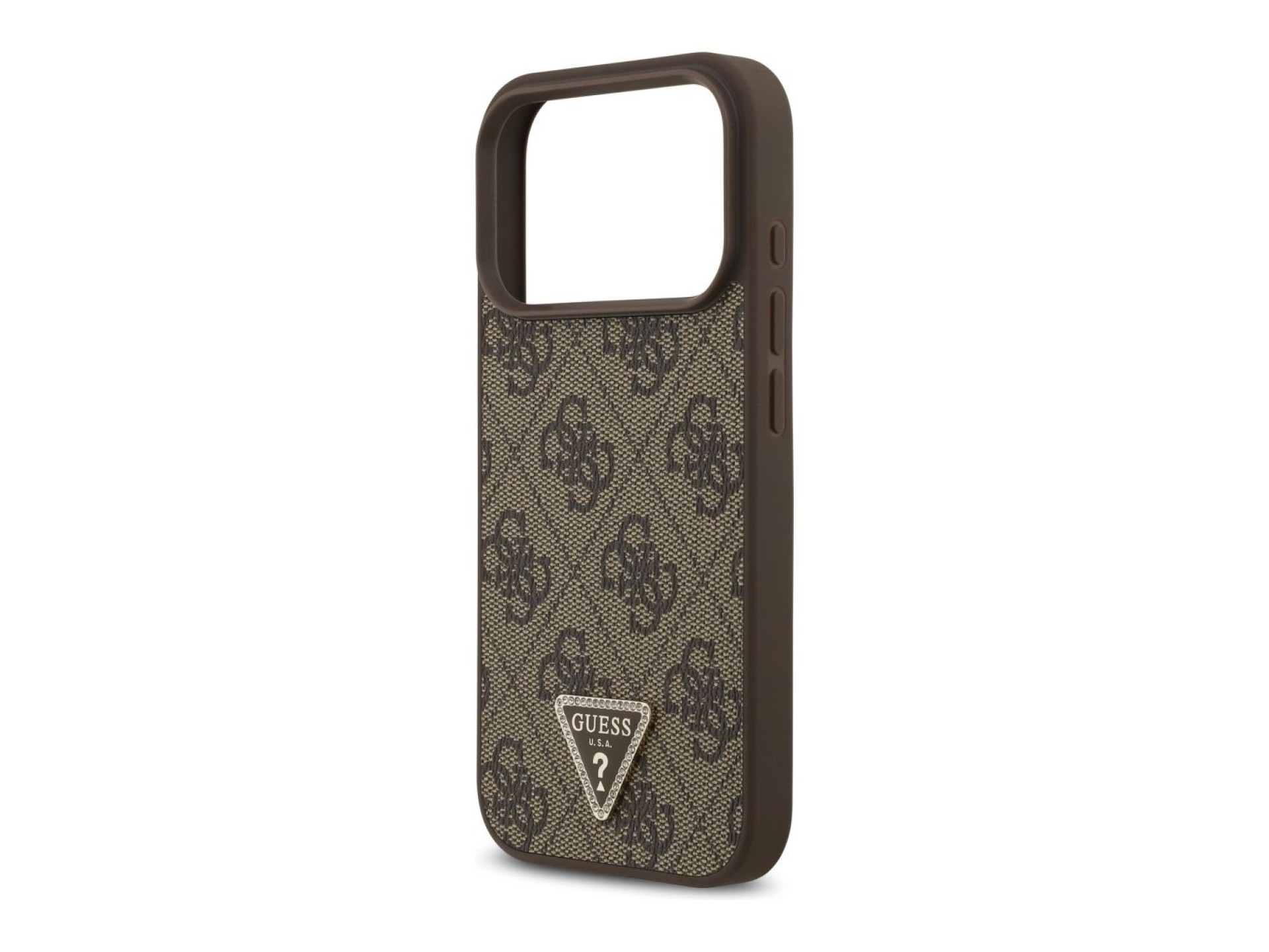Capa Guess Leather 4G Triangle Strass MagSafe para iPhone 18 Pro/17 Pro - Castanho