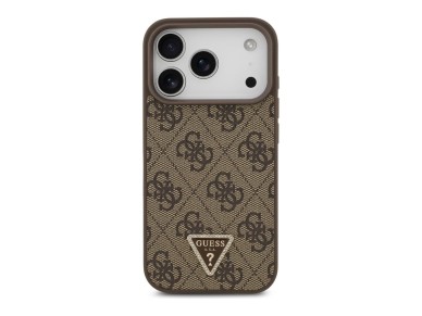 Capa Guess Leather 4G Triangle Strass MagSafe para iPhone 18 Pro/17 Pro - Castanho