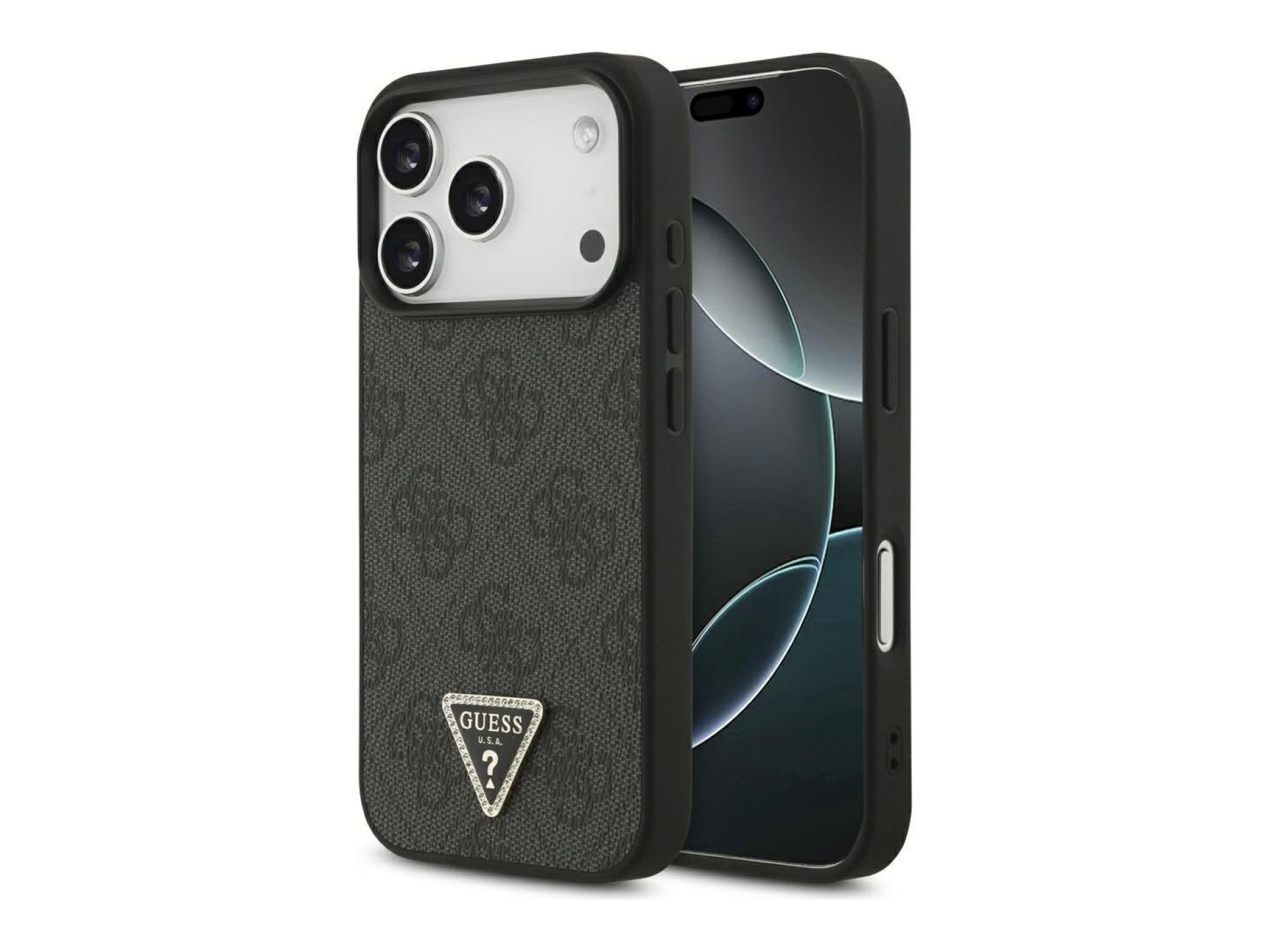 Guess Leather 4G Triangle Strass MagSafe Case for iPhone 18 Pro / 17 Pro - Black