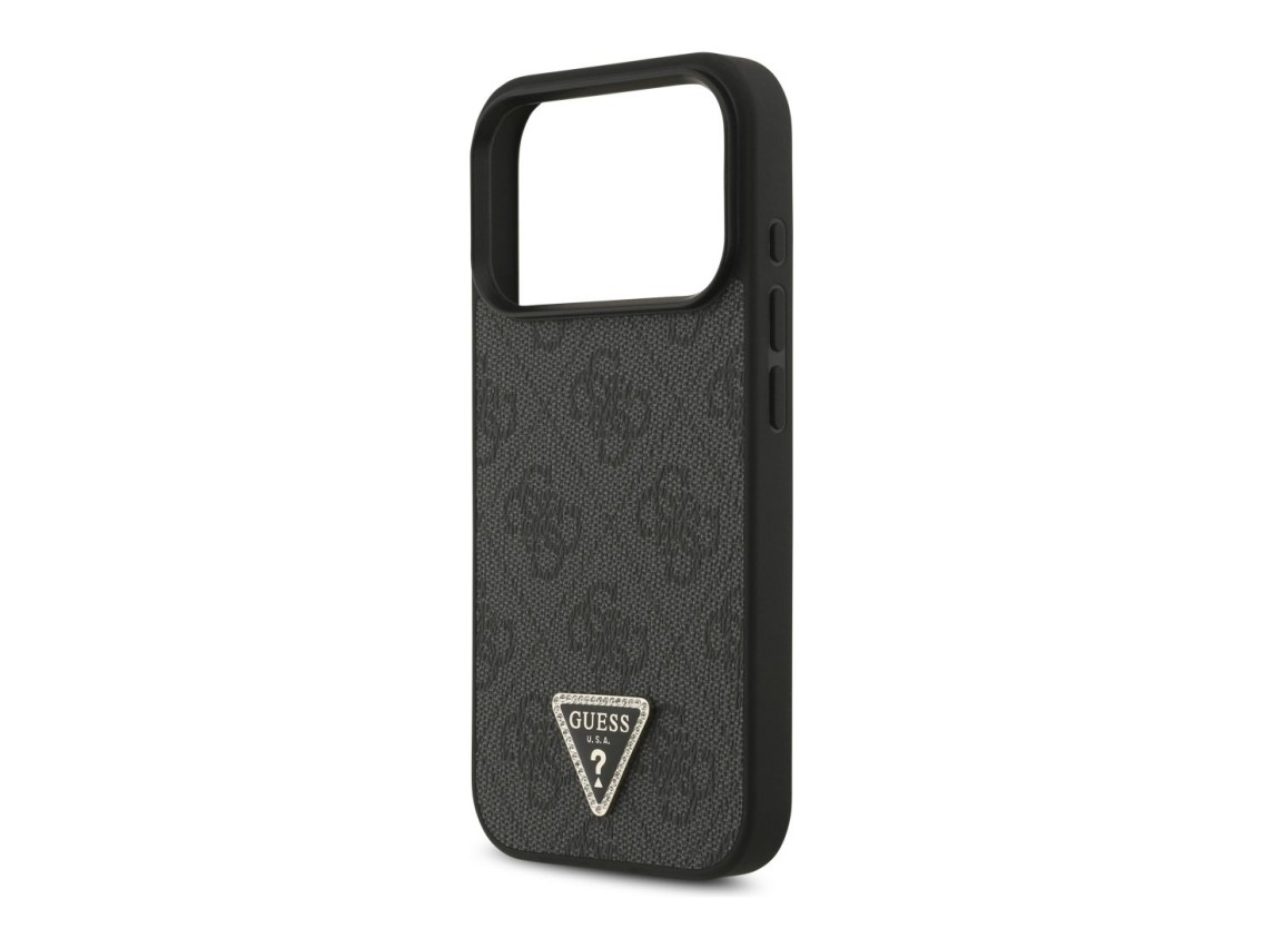 Guess Leather 4G Triangle Strass MagSafe Case for iPhone 18 Pro / 17 Pro - Black