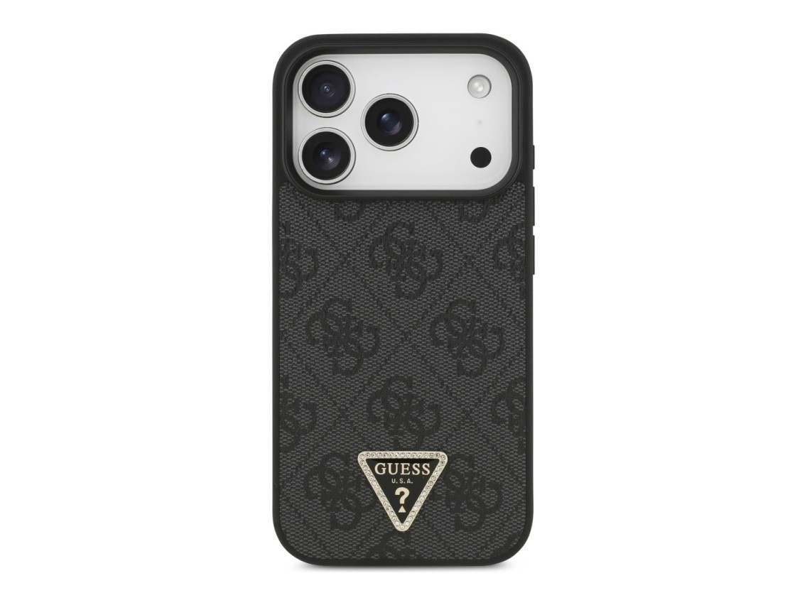 Guess Leather 4G Triangle Strass MagSafe Case for iPhone 18 Pro / 17 Pro - Black