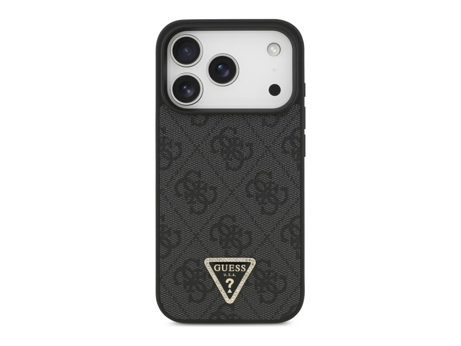 Guess Leather 4G Triangle Strass MagSafe Case for iPhone 18 Pro / 17 Pro - Black