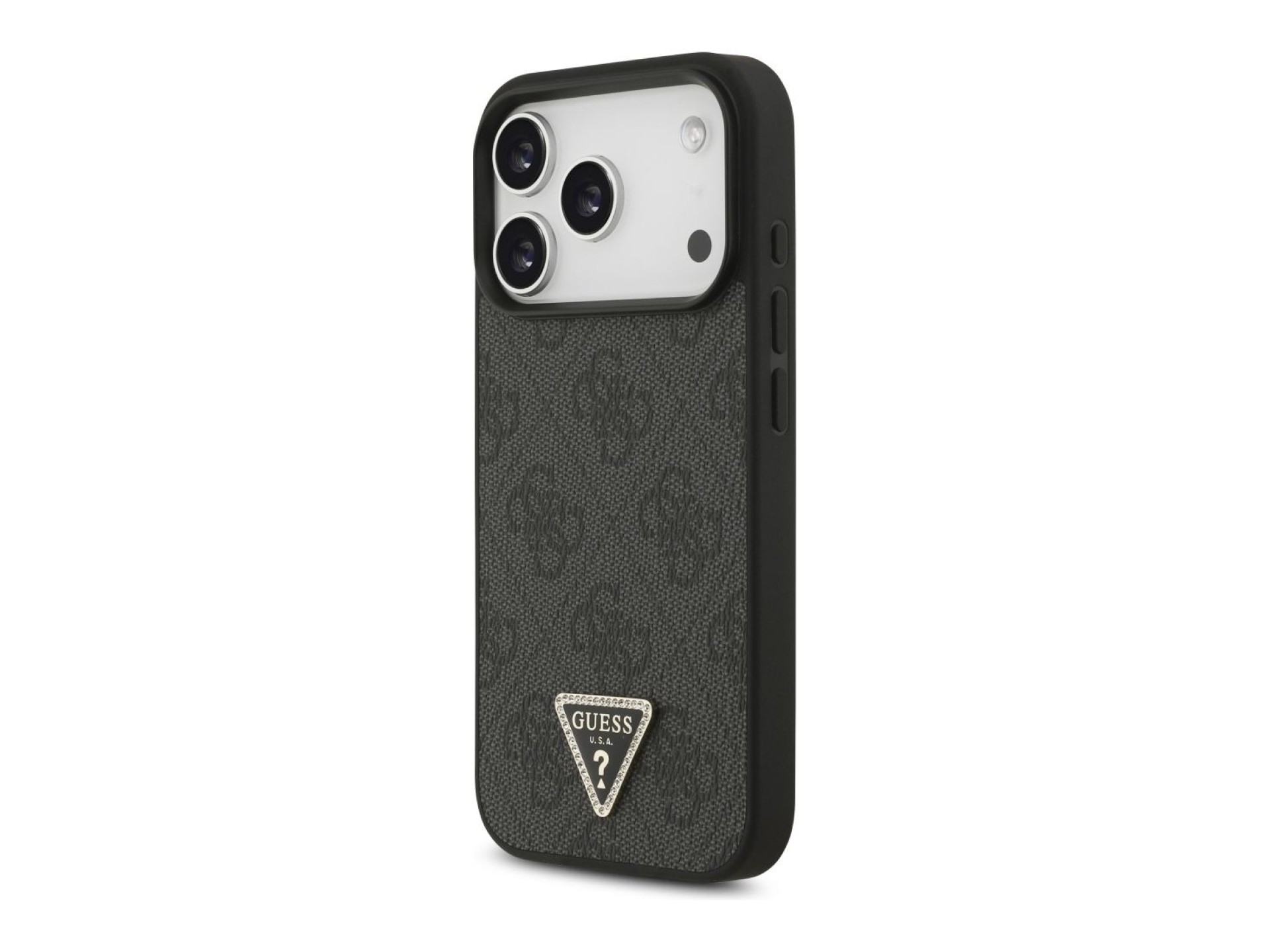 Guess Leather 4G Triangle Strass MagSafe Case for iPhone 18 Pro / 17 Pro - Black