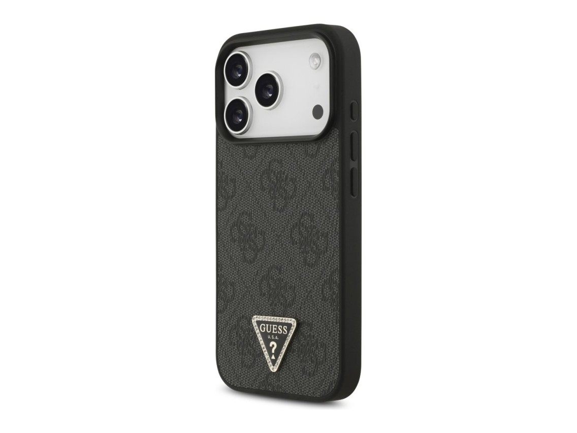 Guess Leather 4G Triangle Strass MagSafe Case for iPhone 18 Pro / 17 Pro - Black