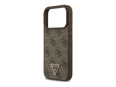 Capa Guess Leather 4G Triangle Strass MagSafe para iPhone 18 Pro/17 Pro - Castanho