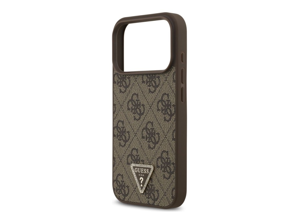 Guess Leather 4G Triangle Strass MagSafe Case for iPhone 18 Pro / 17 Pro - Brown