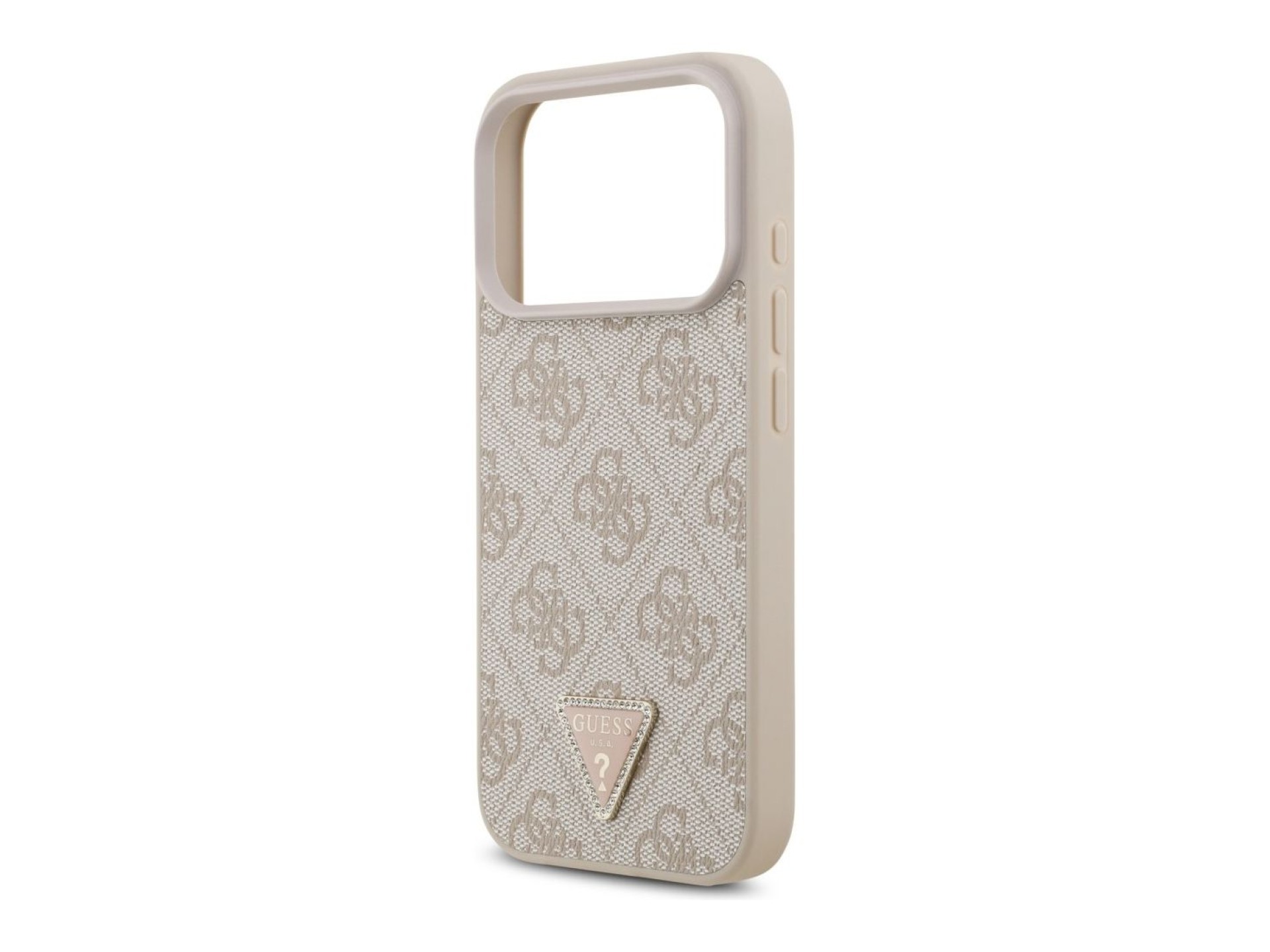 Guess Leather 4G Triangle Strass MagSafe Case for iPhone 18 Pro / 17 Pro - Pink